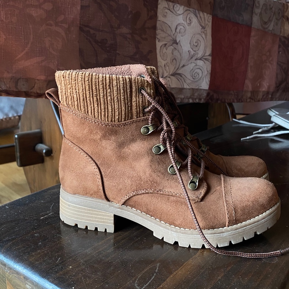 Brown Lace-Up Booties